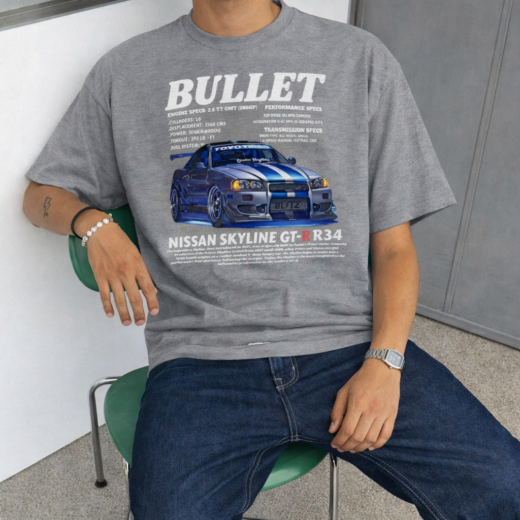 Nissan Skyline R34 Shirt Fast Furious JDM Car Tee GT-R Graphic