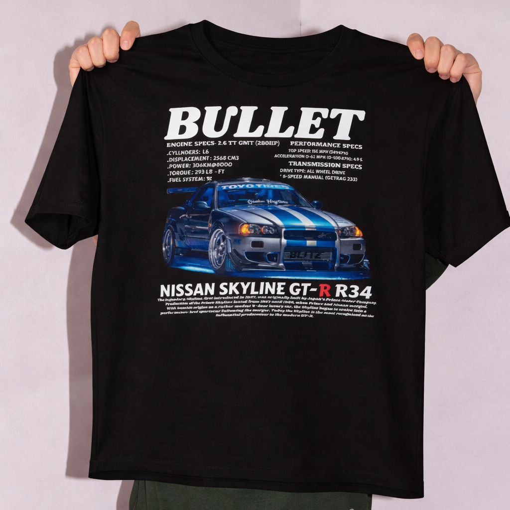 Nissan Skyline R34 Shirt Fast Furious JDM Car Tee GT-R Graphic