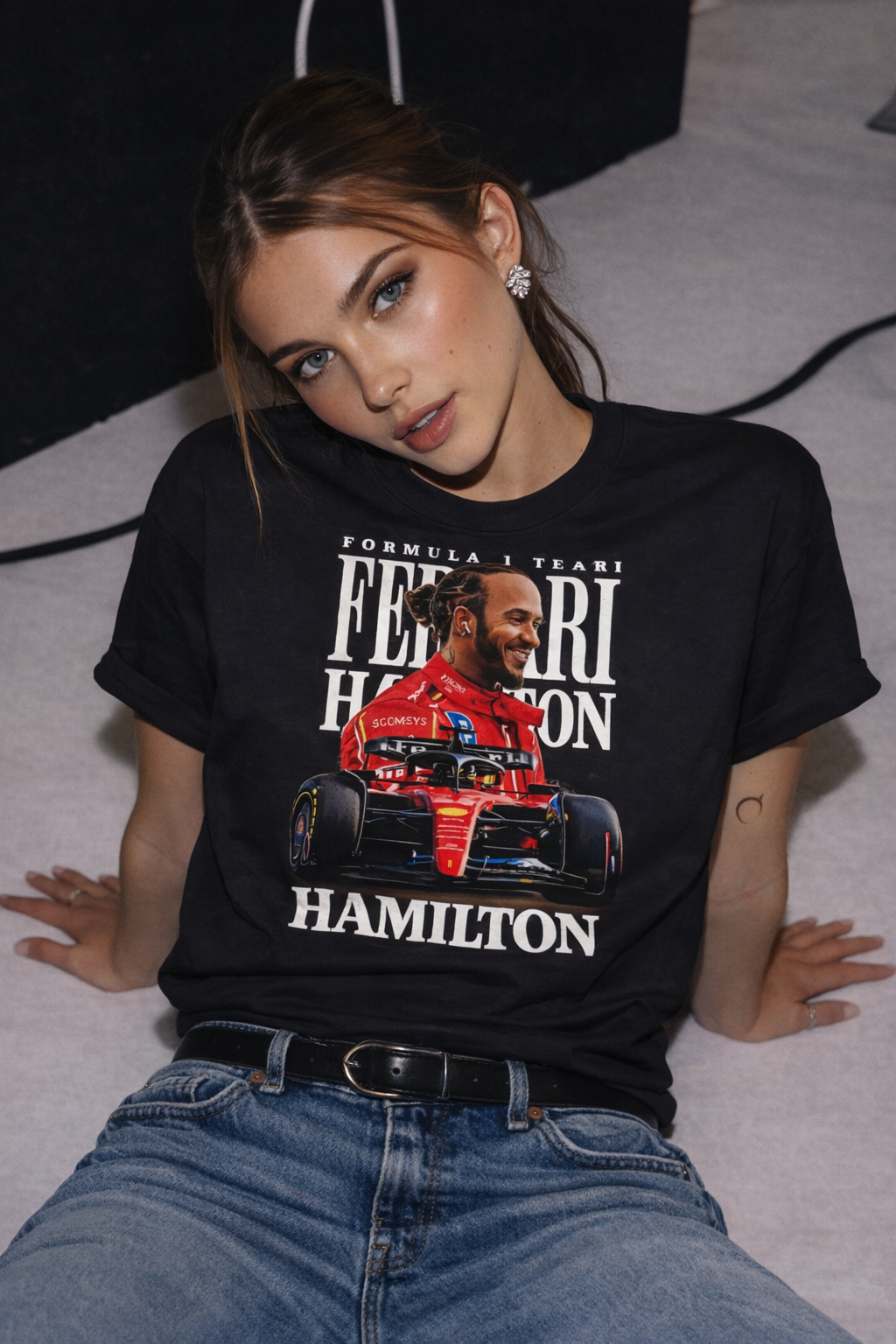 Lewis Hamilton Ferrari Shirt Black F1 T-Shirt Formula 1 Racing Tee