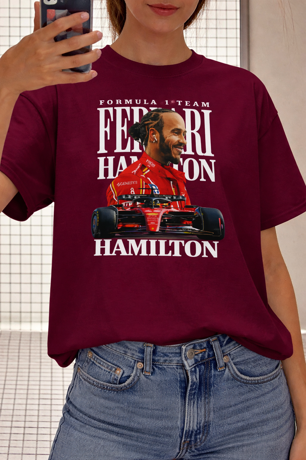Lewis Hamilton Ferrari Shirt Black F1 T-Shirt Formula 1 Racing Tee